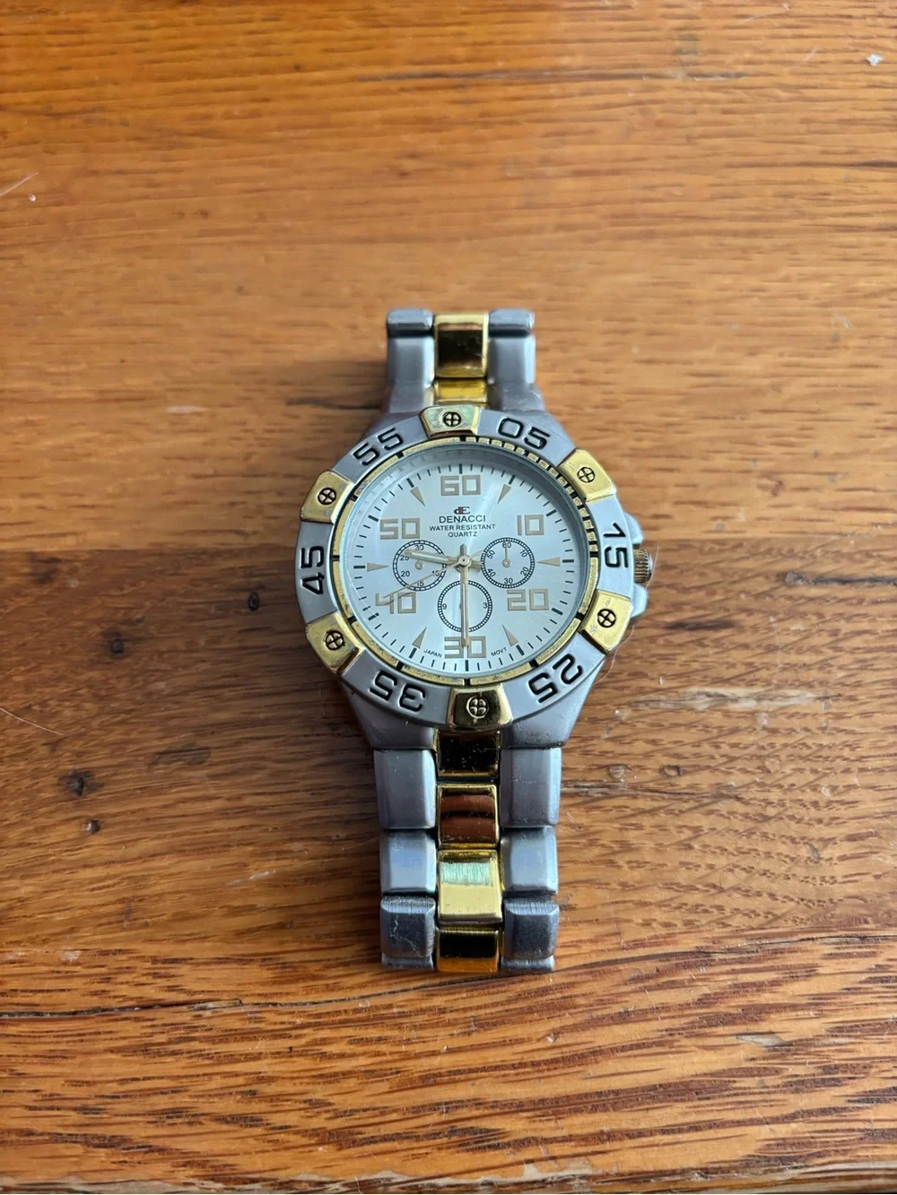 Denacci Men’s Two Tone Quartz Analog Watch Silver Gold Tone Stainless Steel